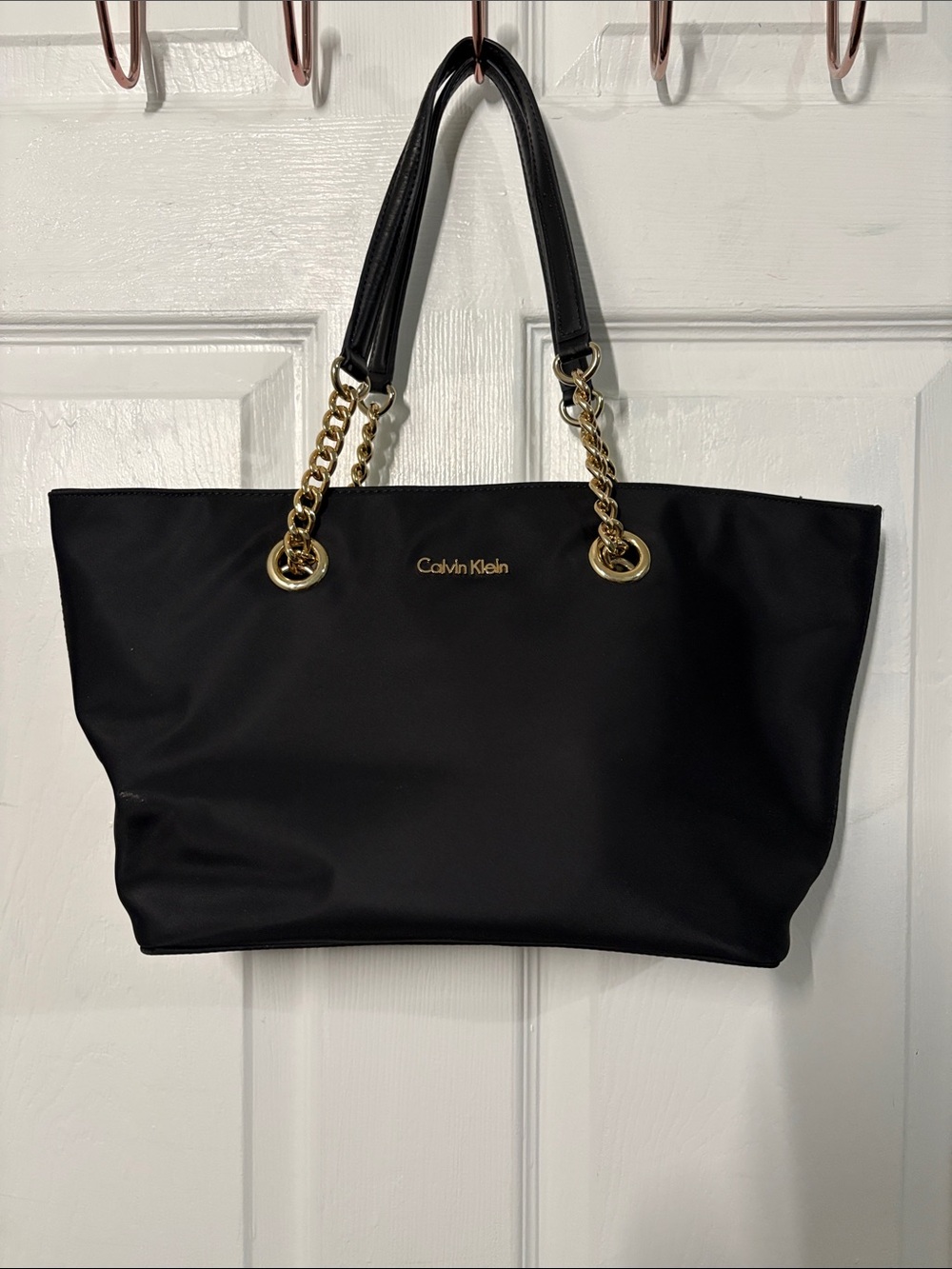 Calvin Klein Black Tote with Gold Chain Handles